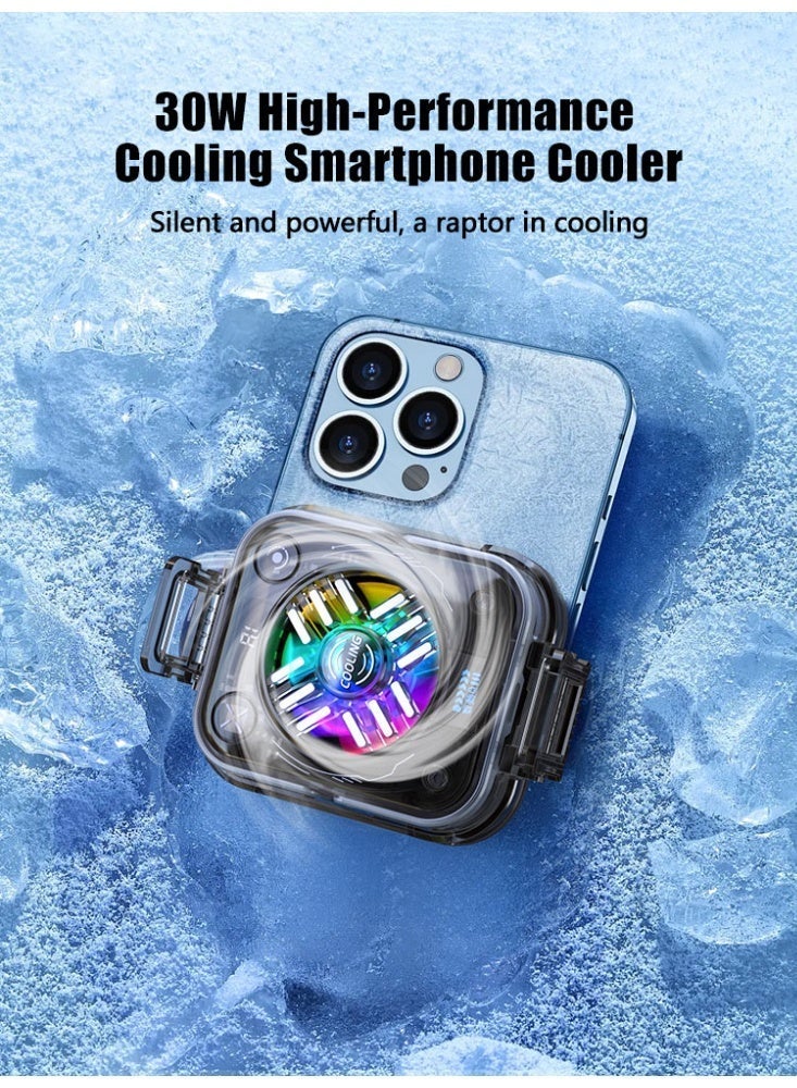 مبرد للهواتف/الأجهزة اللوحية - مروحة ألعاب فائقة التبريد بقوة 30 واط مع مشتت حراري من الجرافين، وحامل مغناطيسي ومشبك - مروحة تبريد للهواتف الذكية والأجهزة اللوحية وأجهزة iPad وSteam Deck (مثالية لألعاب PUBG Mobile وCOD وغيرها) - Image 2